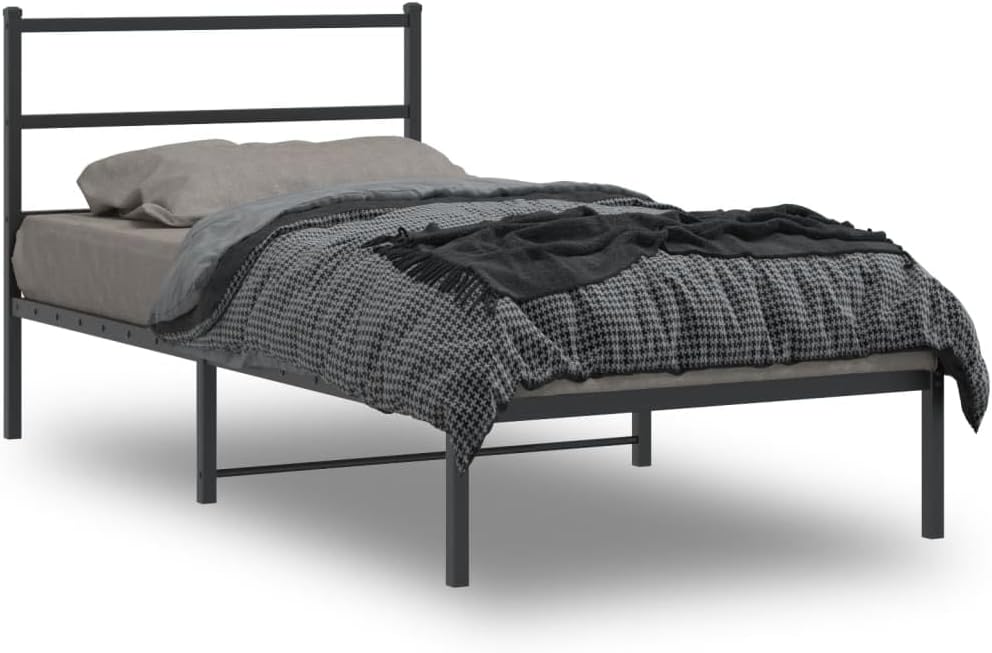 Metal Bed Frame with Headboard Black 39.4'x78.7' Steel Platform Bed Frame Sturdy Bedframe with Underbed Storage Space for Bedroom Furniture