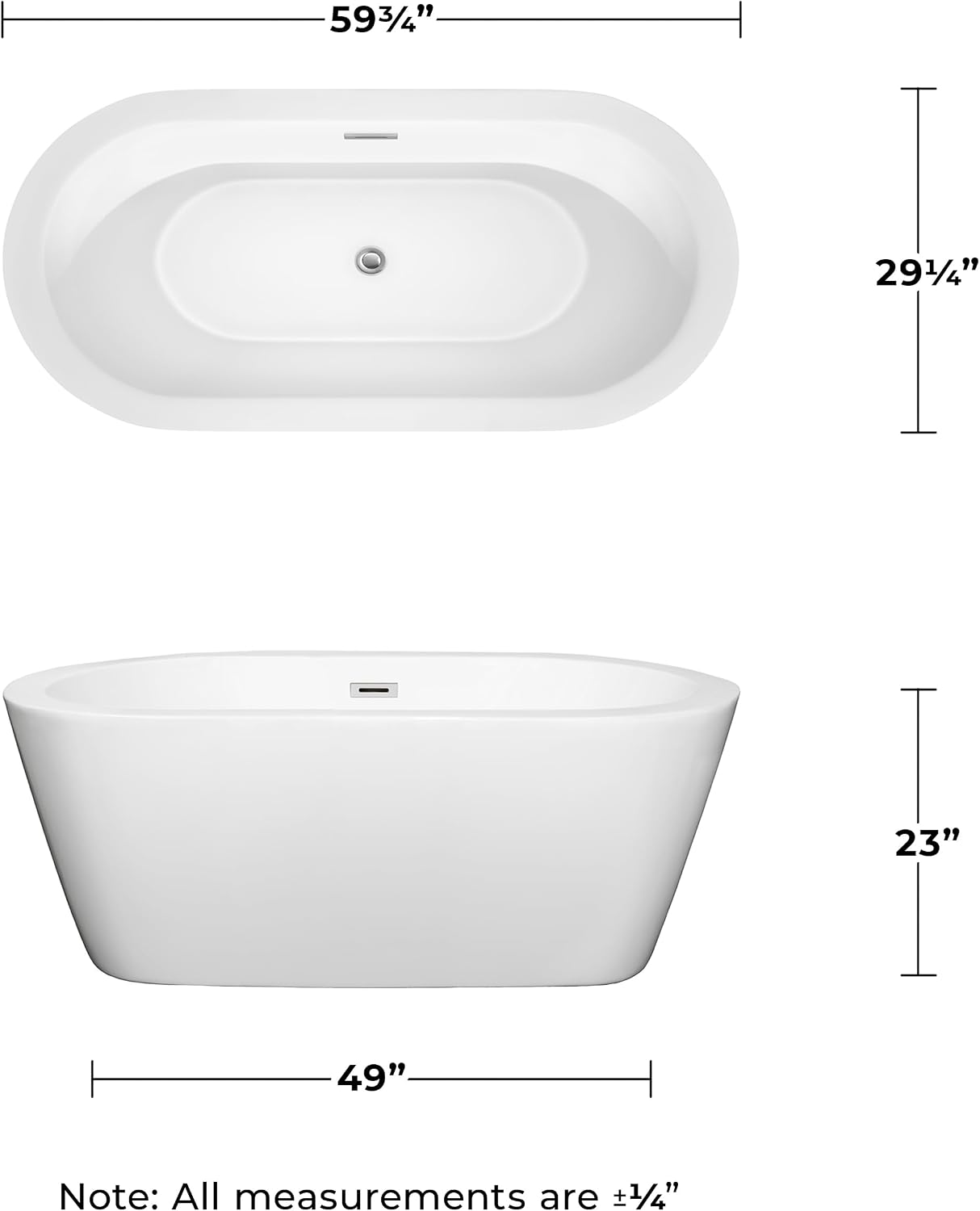 Mermaid 60 inch Freestanding Bathtub in White with Polished Chrome Drain and Overflow Trim