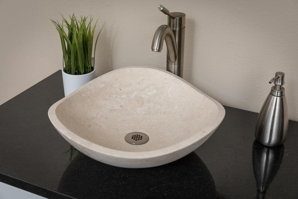 Eden Bath Round Freeform Vessel Sink, Honed Beige Travertine - Stylish Bathroom Sink