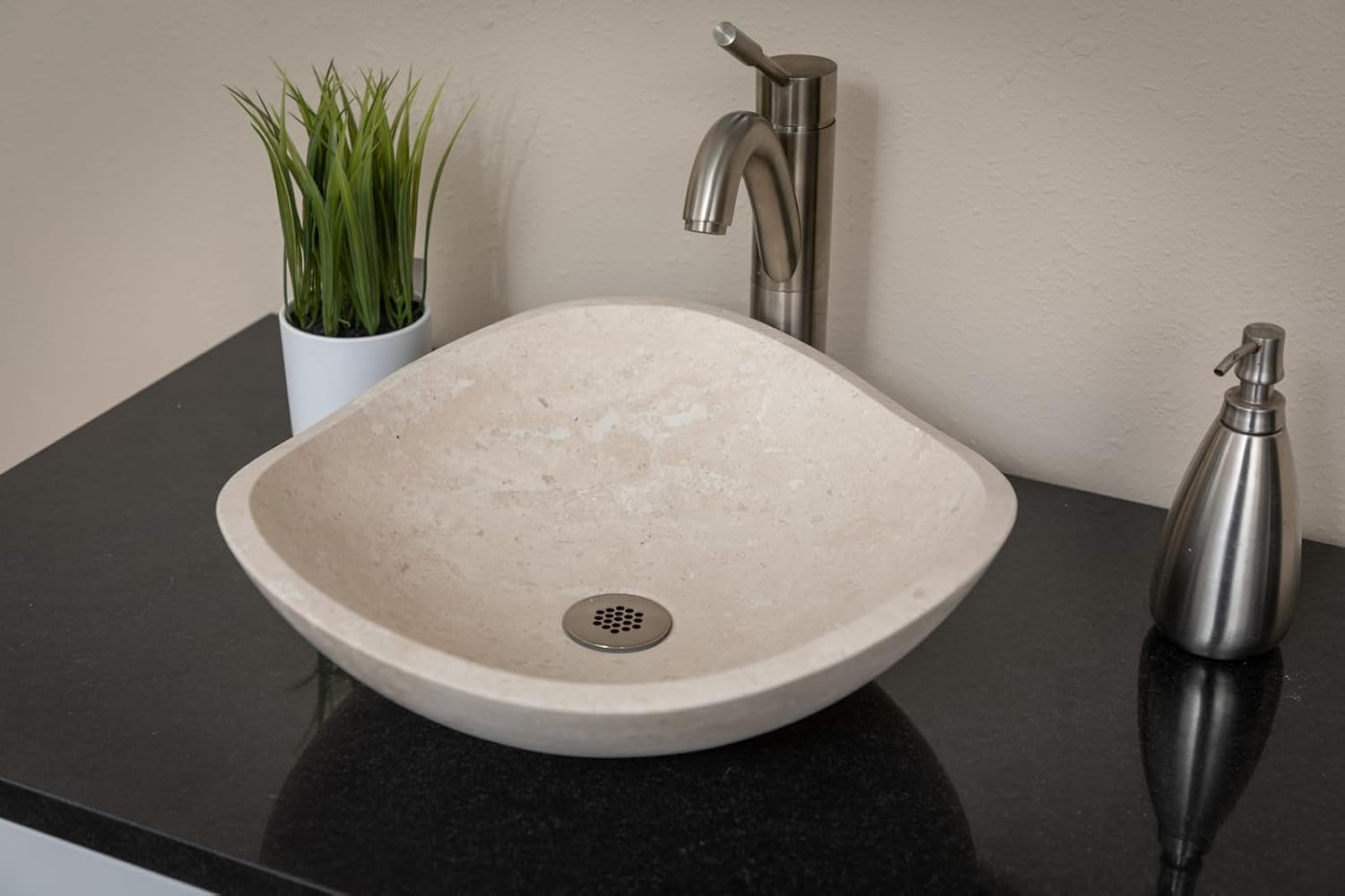 Eden Bath Round Freeform Vessel Sink, Honed Beige Travertine - Stylish Bathroom Sink