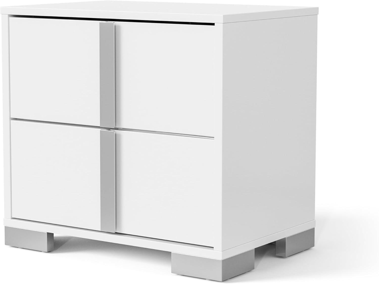 Furniture of America Alistair Modern Wood 3-Piece Bedroom Collection with Bed Frame and 2-Drawer Nightstands Set of 2, Box Spring Required, White, Queen