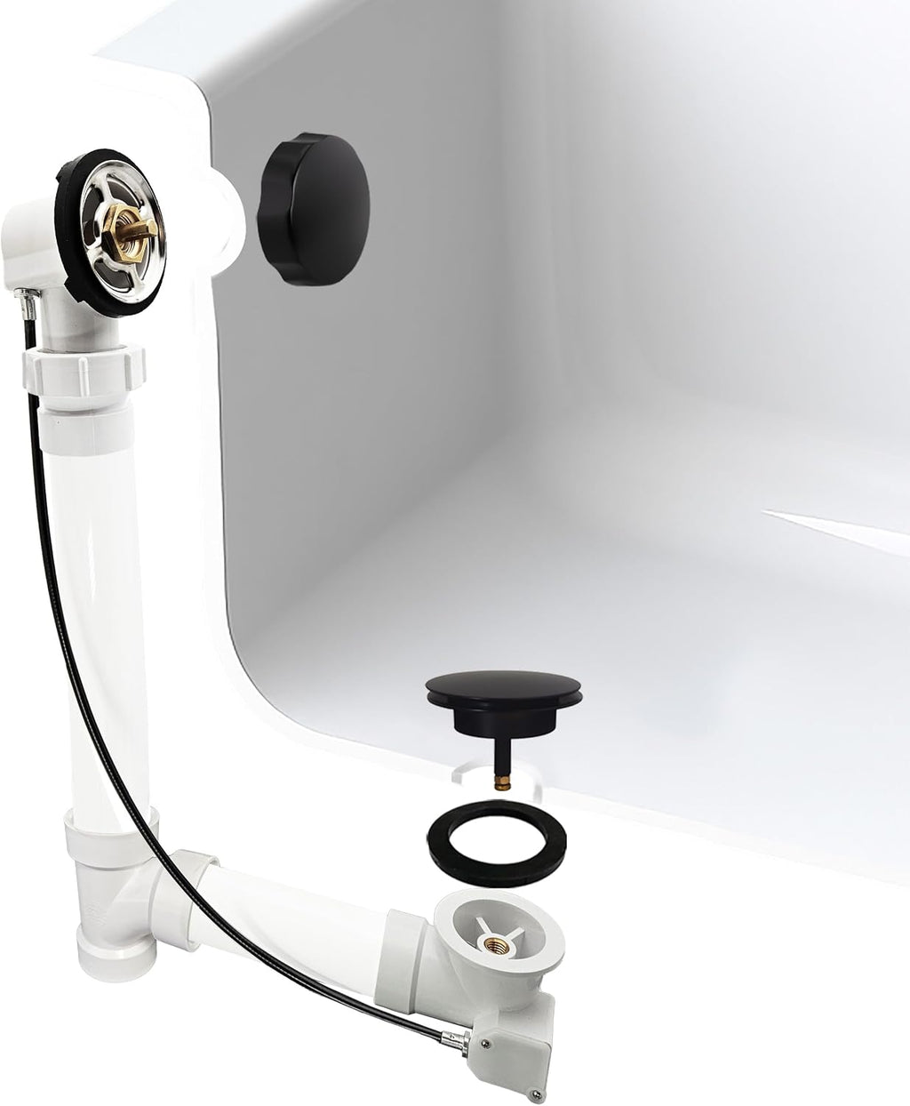 Westbrass A50P45BJ-62 1-1/2' Sch. 40 PVC 45' Cable Driven Bath Waste Kit with Ball Joint Head and Brass Trim Drain Kit, Matte Black