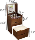 3 in 1 Vanity Desk with Plip Top Mirror and Lights, 23.6' Small Make Up Vanity Set with Visible Glass Desktop,Compact Makeup Vanity with 3 Drawers,Dressing Table for Bedroom,Walnut