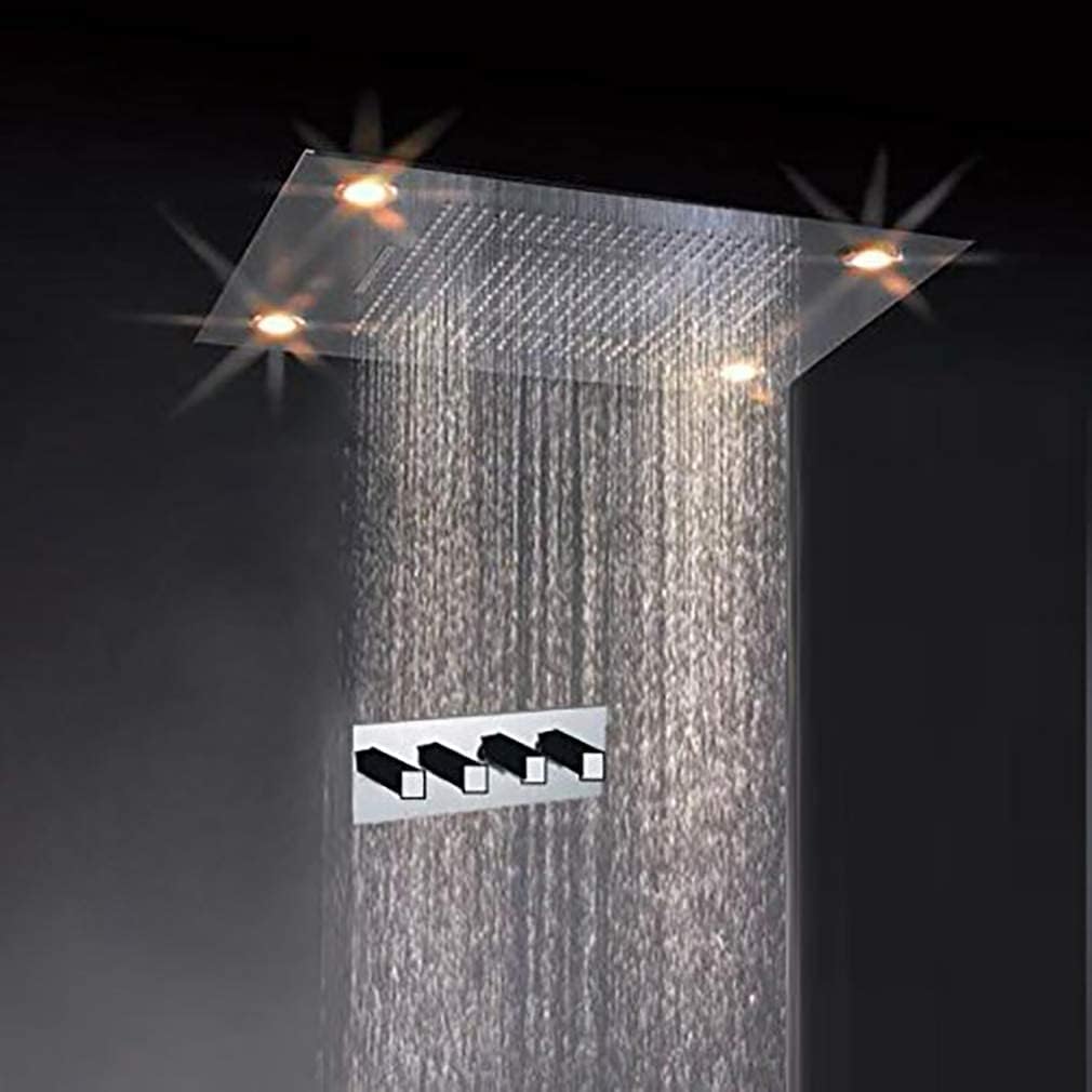 Cascada Classic Design 31 Inch (600mm x 800mm) Large Rain Shower Set with Waterfall LED Rectangle recessed ceiling-mount 4 Function shower head (Oil Rubbed Bronze)