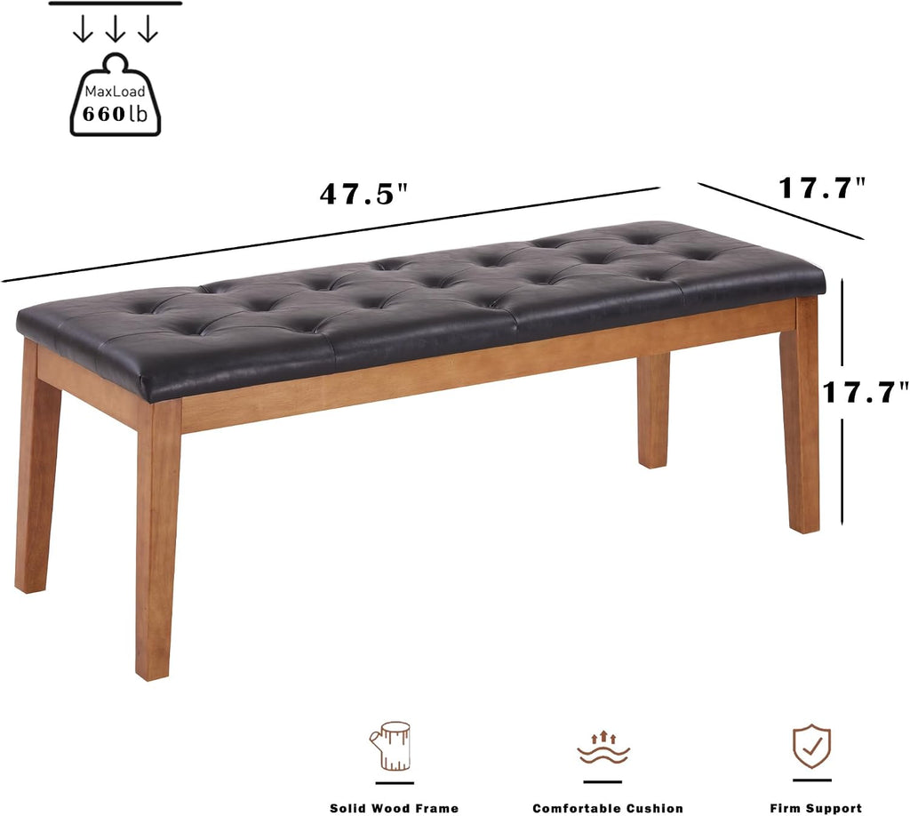 Ottoman Bench Upholstered Padded Seat with Solid Wood Legs and Button-Tufted, Big Oversized Ottoman, Velvet Navy