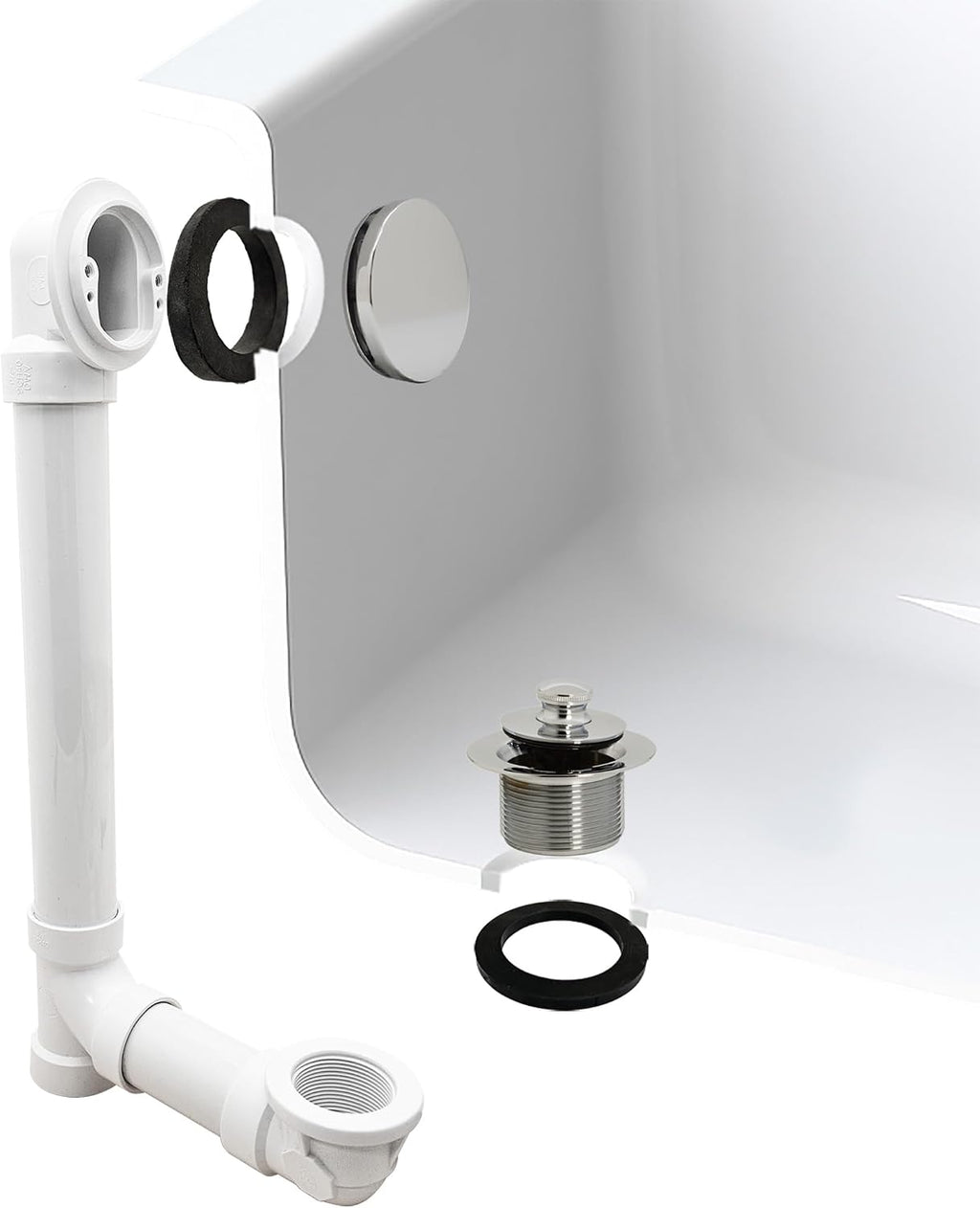Westbrass 494244H-4-05 SCH. 40 PVC Bath Waste & Overflow Assembly with Illusionary Faceplate and Lift & Turn Drain Plug, Polished Nickel (4-Pack)