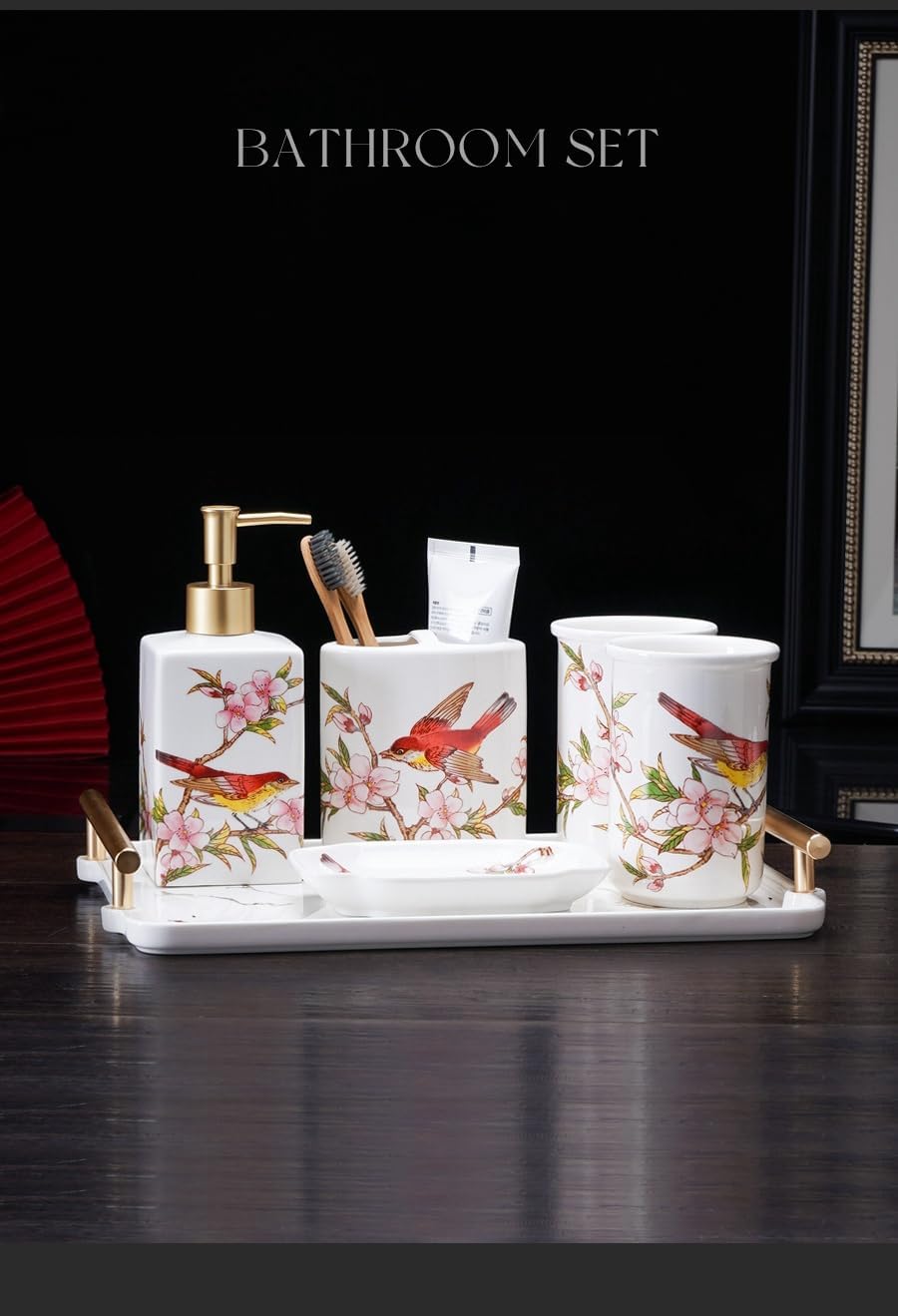 Bathroom Sets,Rustic Bathroom Accessories Set Easter Decor Bathroom Soap Dispenser Set Home Decor Aesthetic Rustic Bathroom Decor Boho Farmhouse Western Apartment Decor 5-Piece Magpie Washbasin Set