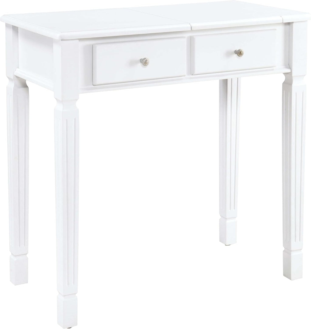 Small Makeup Vanity Desk Table with Flip-Top Mirror and Hidden Storage Compartments, Wood Computer Writing Desk with 2 Drawers, Easy Assembly Dressing Table for Bedroom,White,Red SZT-D0036-WT