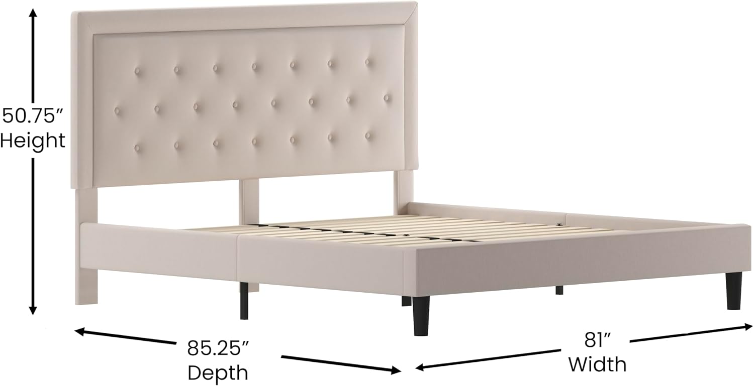 Flash Furniture Roxbury King Size Tufted Upholstered Platform Bed in Beige Fabric