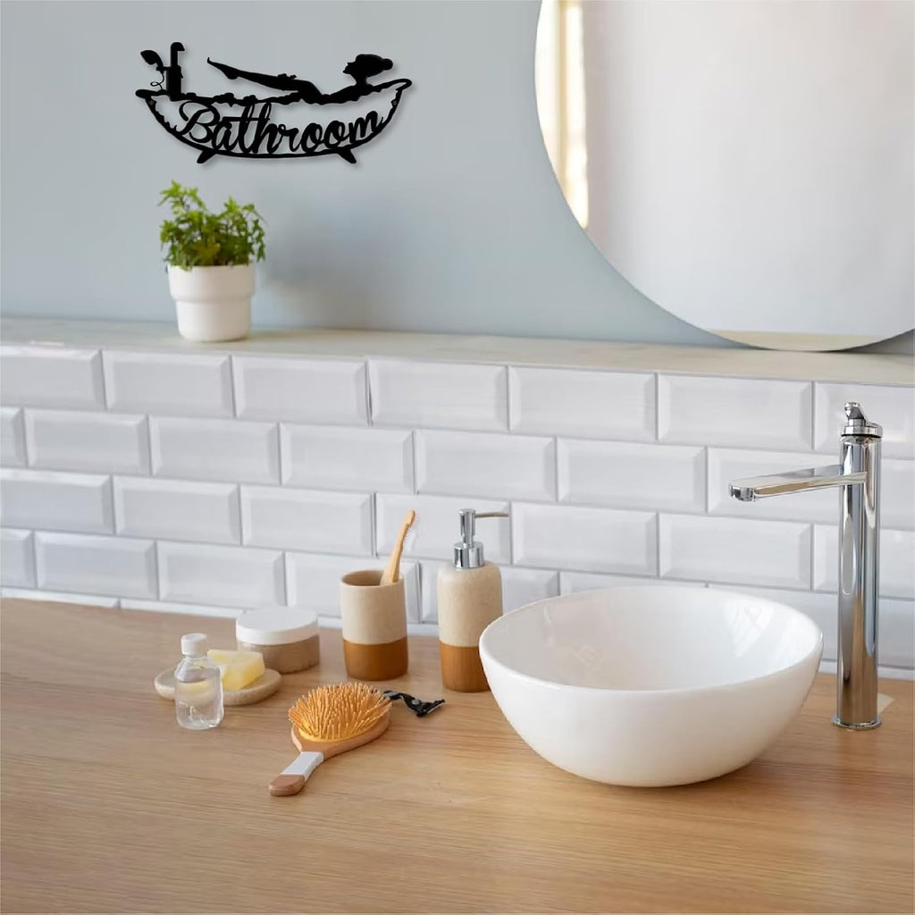 Metal Bathroom Sign, Bathroom Signs Decor 40' x 16.72', Modern Farmhouse Wall Art Decor, Ideal Housewarming Gift