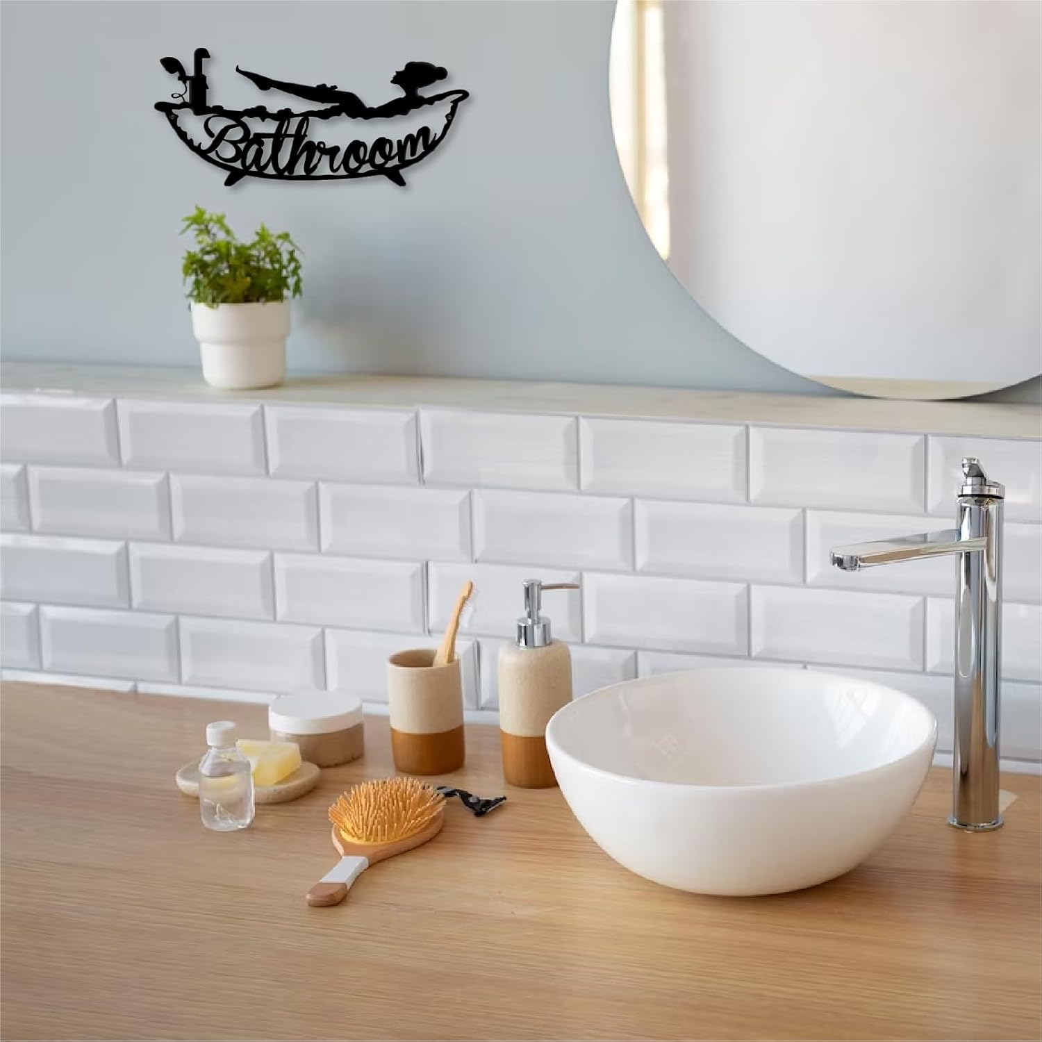 Metal Bathroom Sign, Bathroom Signs Decor 40' x 16.72', Modern Farmhouse Wall Art Decor, Ideal Housewarming Gift