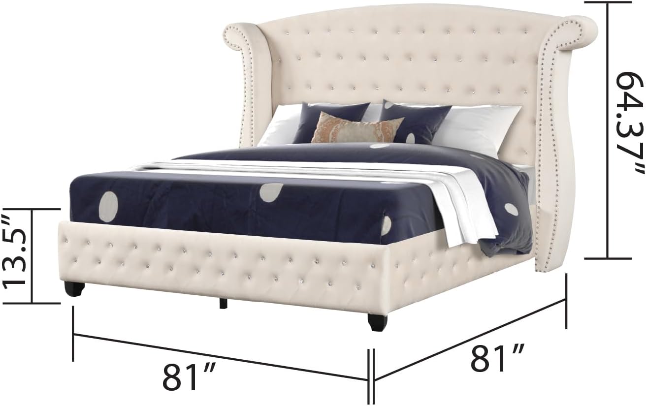Generic King 5 Pc Bedroom Set Made with Wood in Cream