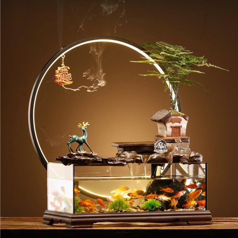 Indoor Fountain Tabletop Fountain Fish Tank Flowing Water Ornaments Circulating Water Fountain Landscape Home Living Room Office Desktop Decoration Tabletop Fountain(B)