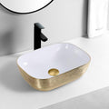 Strictly Sinks 19 Inch Rectangular Gold & White Ceramic Countertop Vessel Sink Easy to Install Above Counter Luxurious Bathroom Sink (19-3/4' W x 16' L x 6'H)