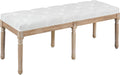 HOMCOM Bedroom End of Bed Bench, 46' Upholstered Entryway Bench with Button Tufted, Thick Padding and Wood Legs, French Vintage Style Linen-Feel Ottoman Bench for Hallway, Living Room, Cream White