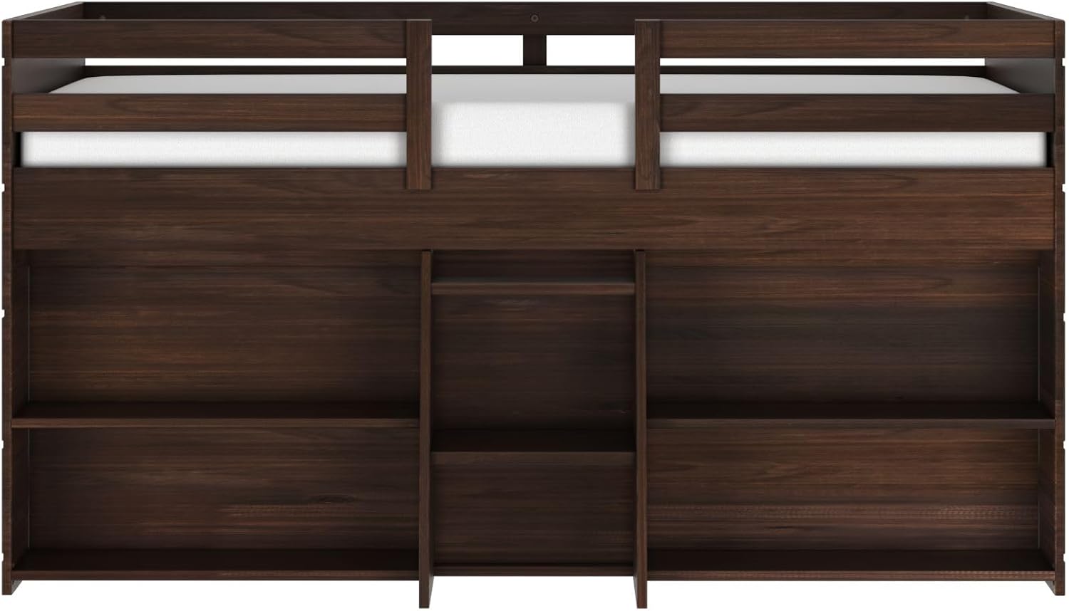 Max & Lily Modern Farmhouse Low Loft Bed, Twin Bed Frame for Kids with 2 Bookcases, Barnwood Brown