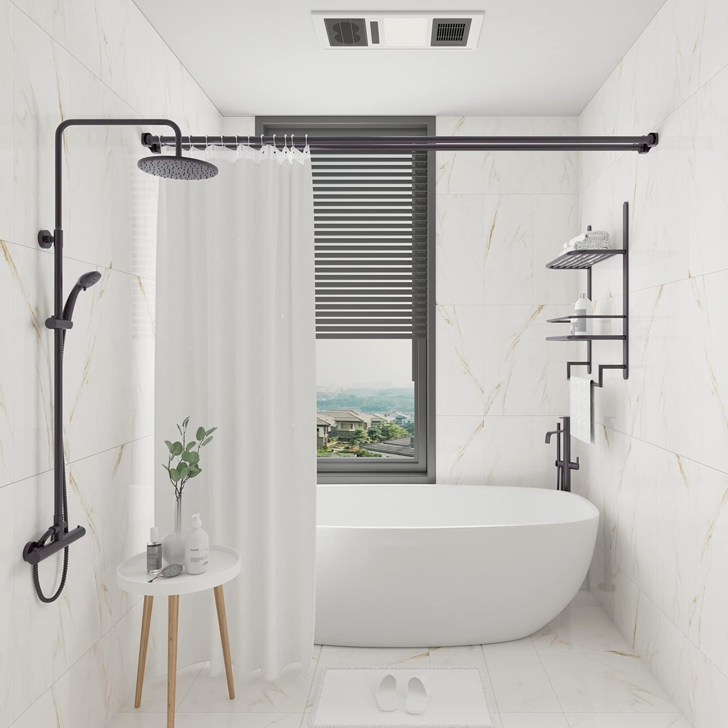 Naiture 48'' Aluminum Double Straight Shower Curtain Rod, Oil Rubbed Bronze Finish