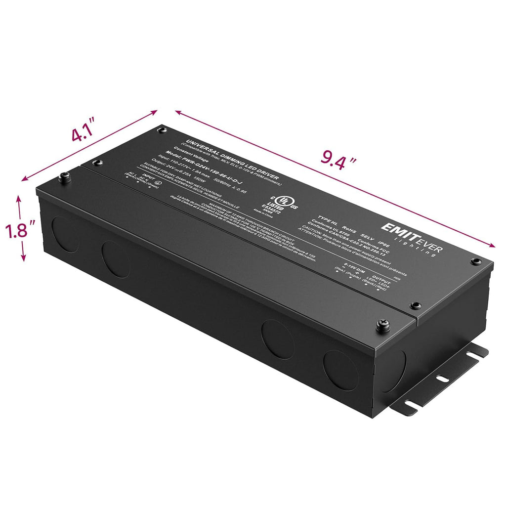 EMITEVER Dimmable Led Driver, 150W AC 110V-277V to DC 24V Transformer, 5-in-1 Dimming: ELV/MLV/TRIAC / 0-10V / 1-10V / 10V PWM/Potentiometer, Waterproof IP67 and UL Listed