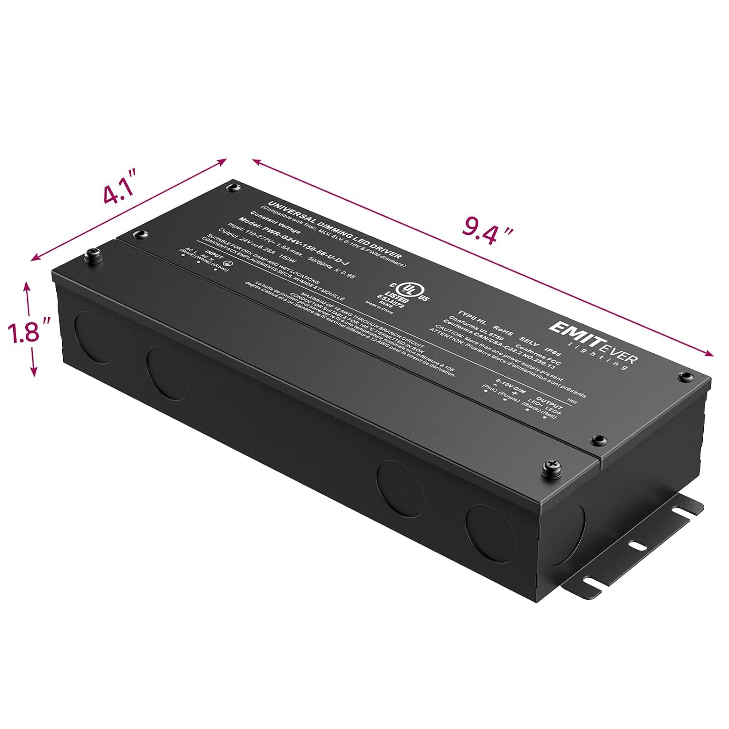 EMITEVER Dimmable Led Driver, 150W AC 110V-277V to DC 24V Transformer, 5-in-1 Dimming: ELV/MLV/TRIAC / 0-10V / 1-10V / 10V PWM/Potentiometer, Waterproof IP67 and UL Listed
