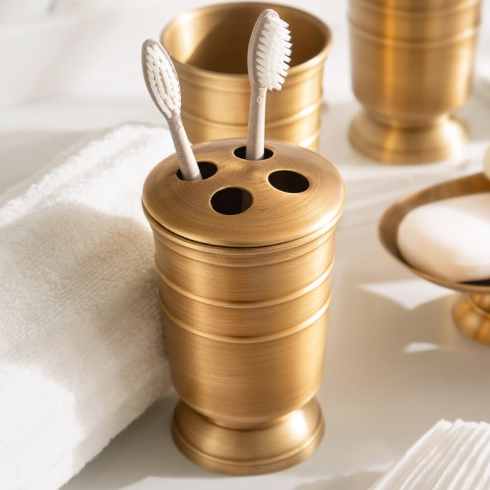 Bathroom Accessories Set Countertop 5 Pcs, Toothbrush Holder & Cup, Soap Dispenser,Soap Dish, Storage Can, Antique Bronze,Multi Function Can