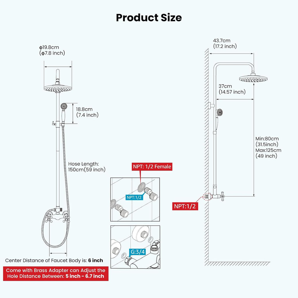 gotonovo Oil Rubbed Bronze Rain Shower System 2 Knobs 8 Inch Rainfall Shower Head with 3 Hole Widespread Bathroom Faucet 8 inch Chrome Polished 2 Cross Handle Pop Up Drain with Overflow