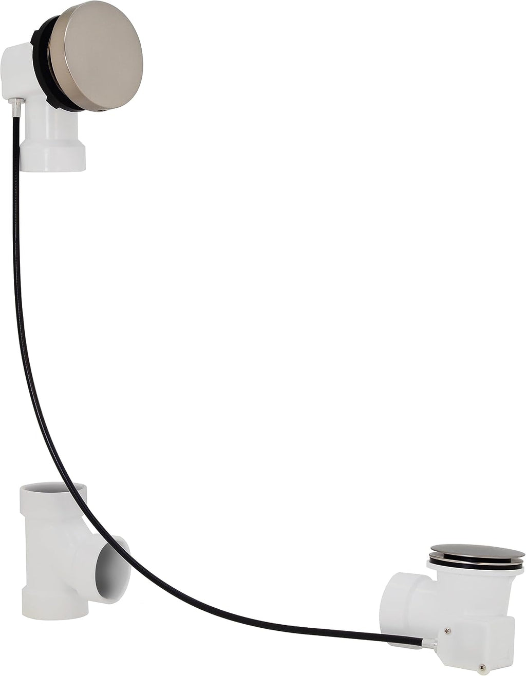 Westbrass D50P27SRE-07 27' Cable Drive Bathtub Drain Trim with Rotary Overflow Cover Knob, Pop-Up Stopper Sch. 40 PVC Fittings, Satin Nickel