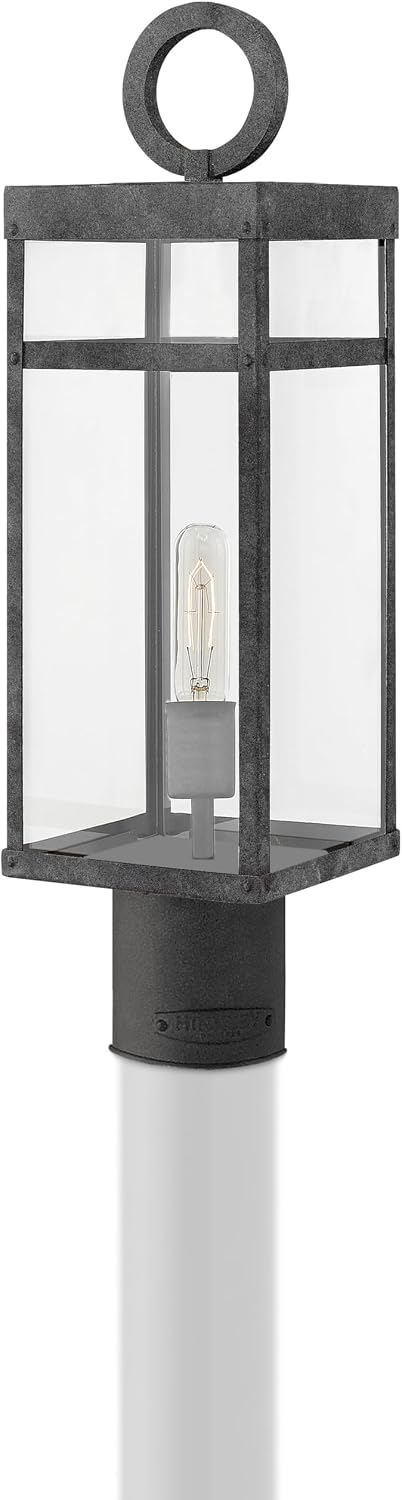 Hinkley Porter 22.75' Outdoor Single Light Low Voltage Post Mount Lantern – Clear Glass, 12V Bulb Included, Pathway Driveway Landscape, Pier Mount Compatible, Post Sold Separately – Aged Zinc