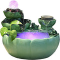 Desktop Fountain Tabletop Water Fountain with Rotating Ball and Pump Lotus Flower Leaf Cascading Waterfall Design Indoor for Office Home Décor, Green(Large)