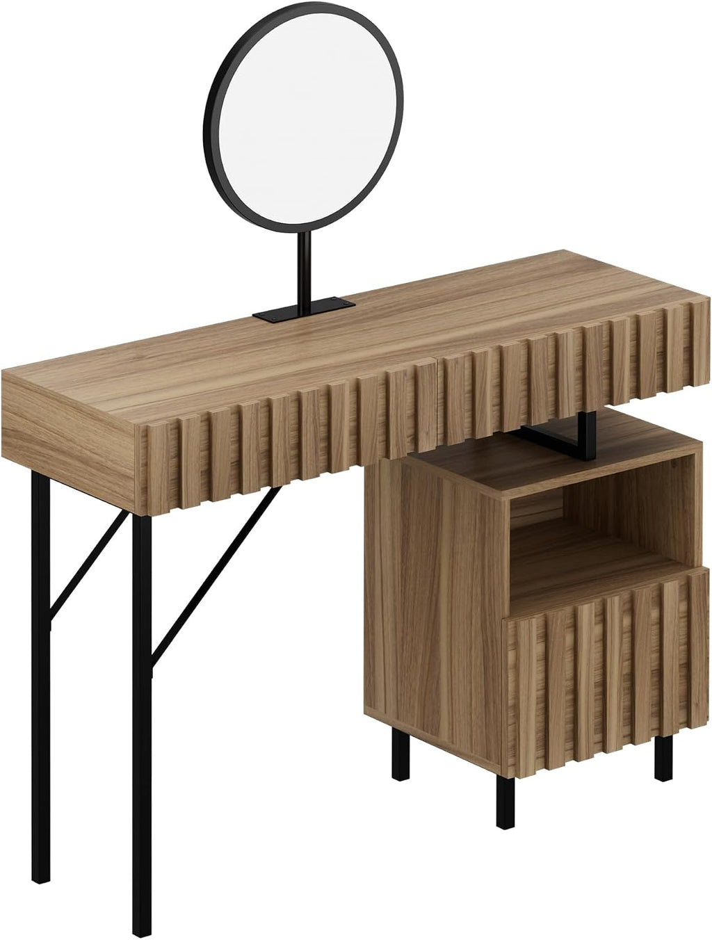 UEV Wood Vanity Desk with Mirror,Makeup Vanity Set with Drawer Chest,Vanity Dressing Table Makeup Desk Set with Storage Space for Bedroom(Wood)