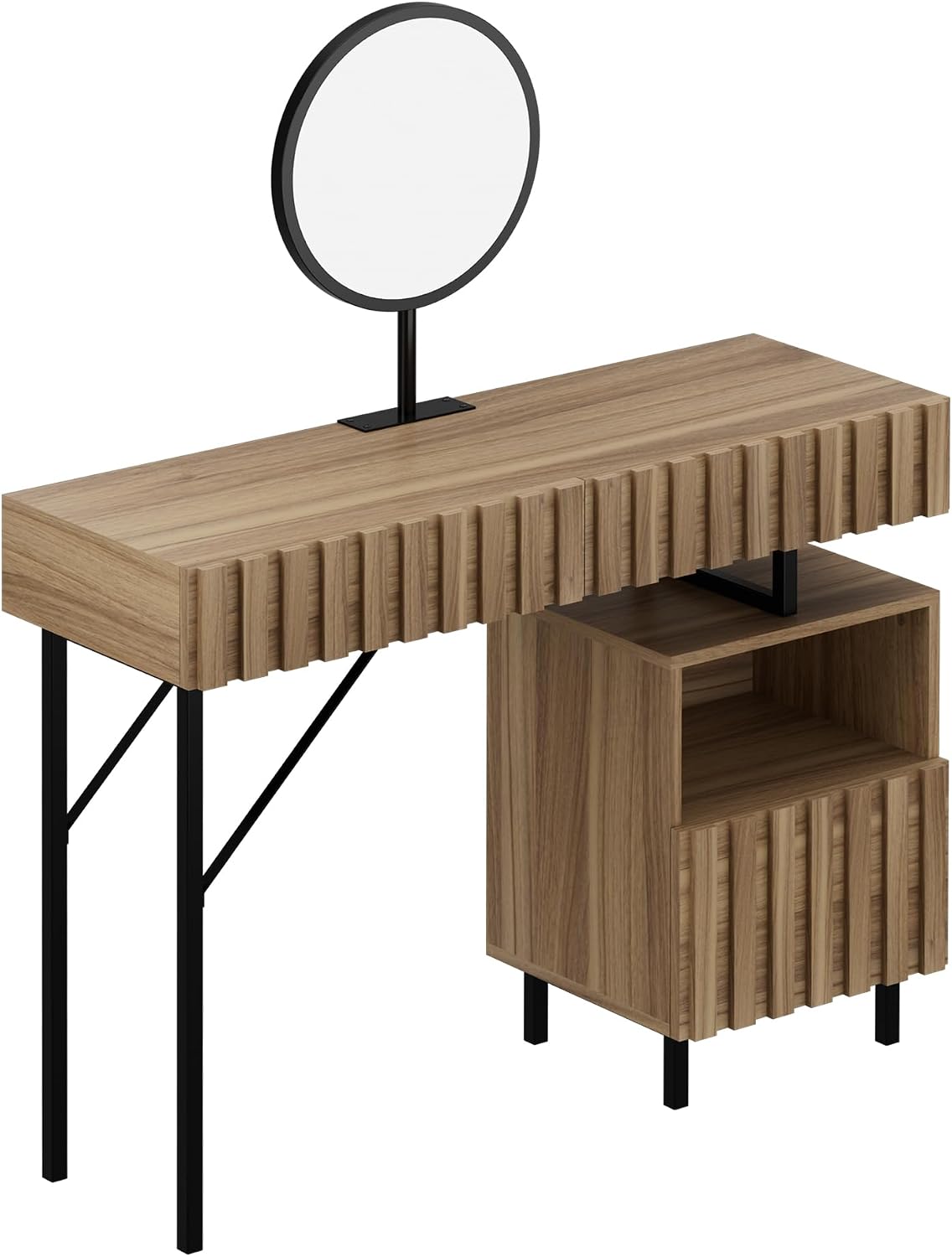 UEV Wood Vanity Desk with Mirror,Makeup Vanity Set with Drawer Chest,Vanity Dressing Table Makeup Desk Set with Storage Space for Bedroom(Wood)