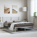 King Bed Frame with Headboard White 76'x79.9' Metal Platform Bed Frame Sturdy Steel Construction Underbed Storage Space for Bedroom Furniture