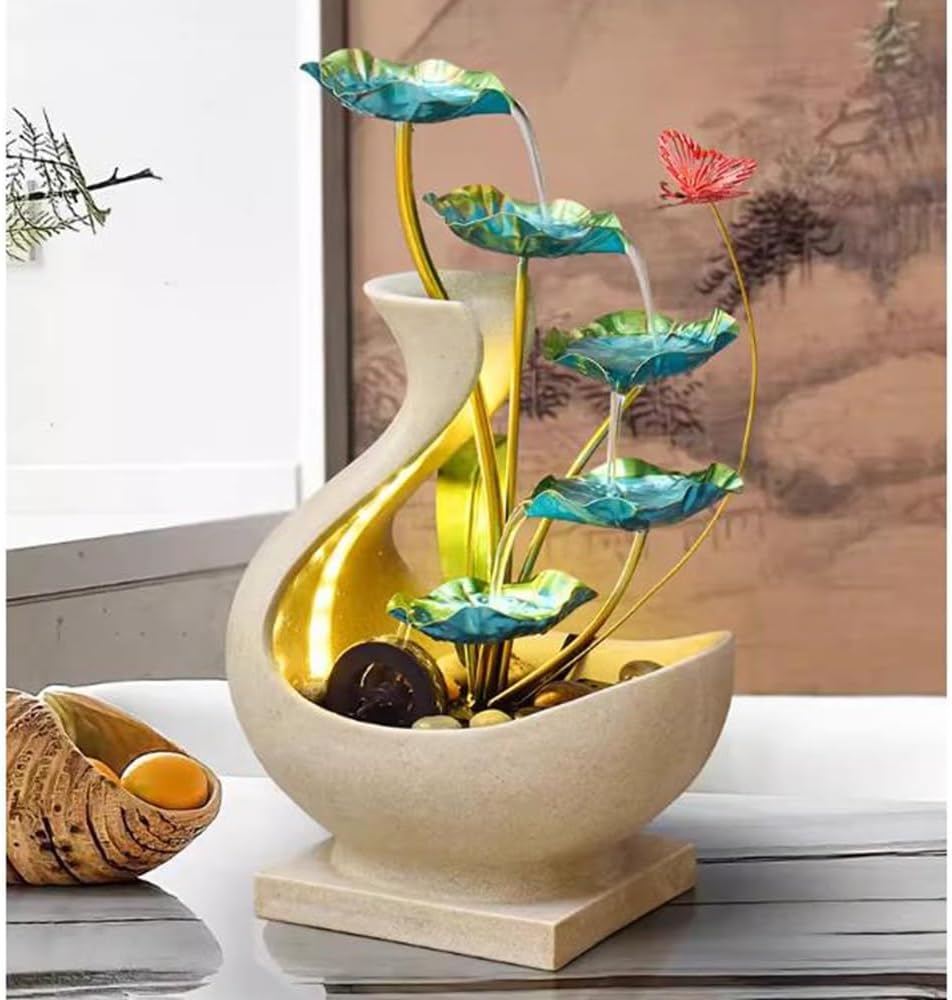 Tabletop Fountains Iron Desktop Fountain Circulating Water Lotus Decoration Zen Meditation Ornament Indoor Fountains