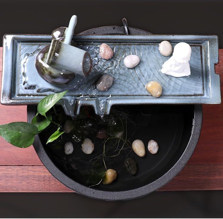 Tabletop Fountains Desktop Fountain Ceramic Water Ornaments Desktop Fish Tank Humidifier Fountain Living Room Zen Ornaments Indoor Tabletop Water Fountain