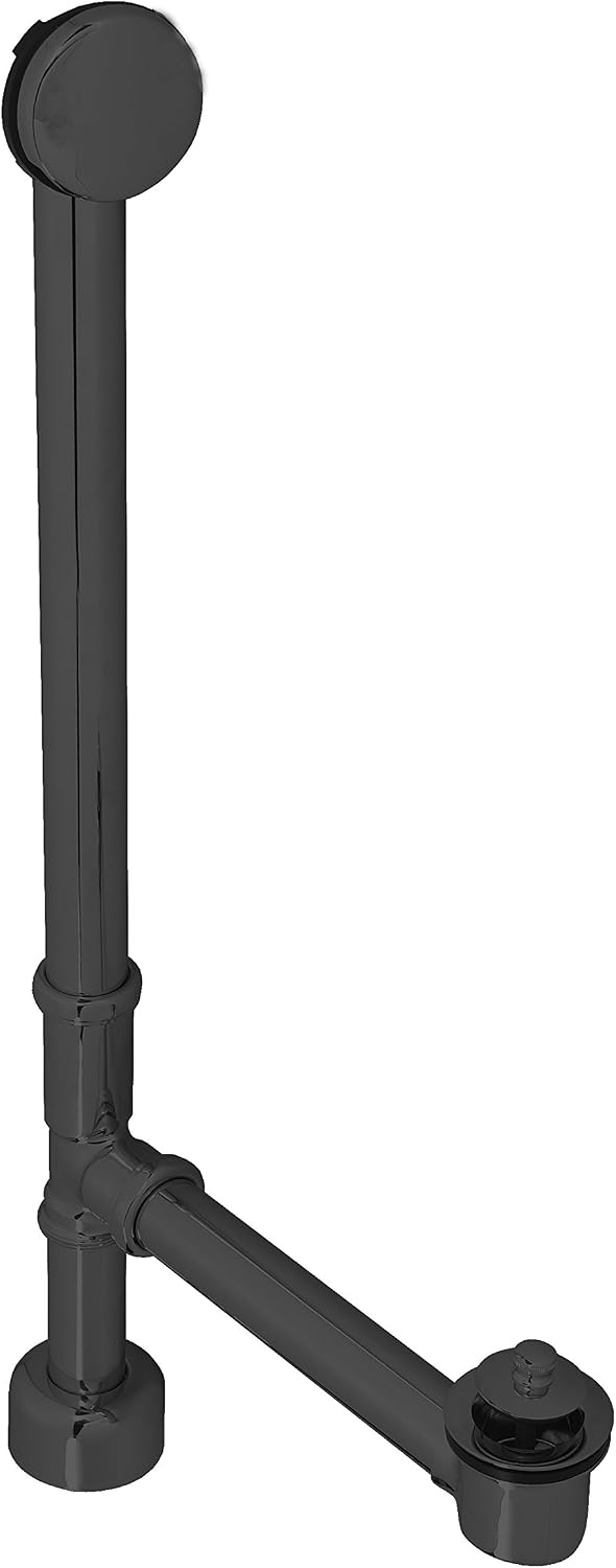 Westbrass D3221HK-62 22-1/2' Brass Bath Waste & Overflow Assembly with Twist & Close Drain Trim and No-Hole Elbow, Matte Black