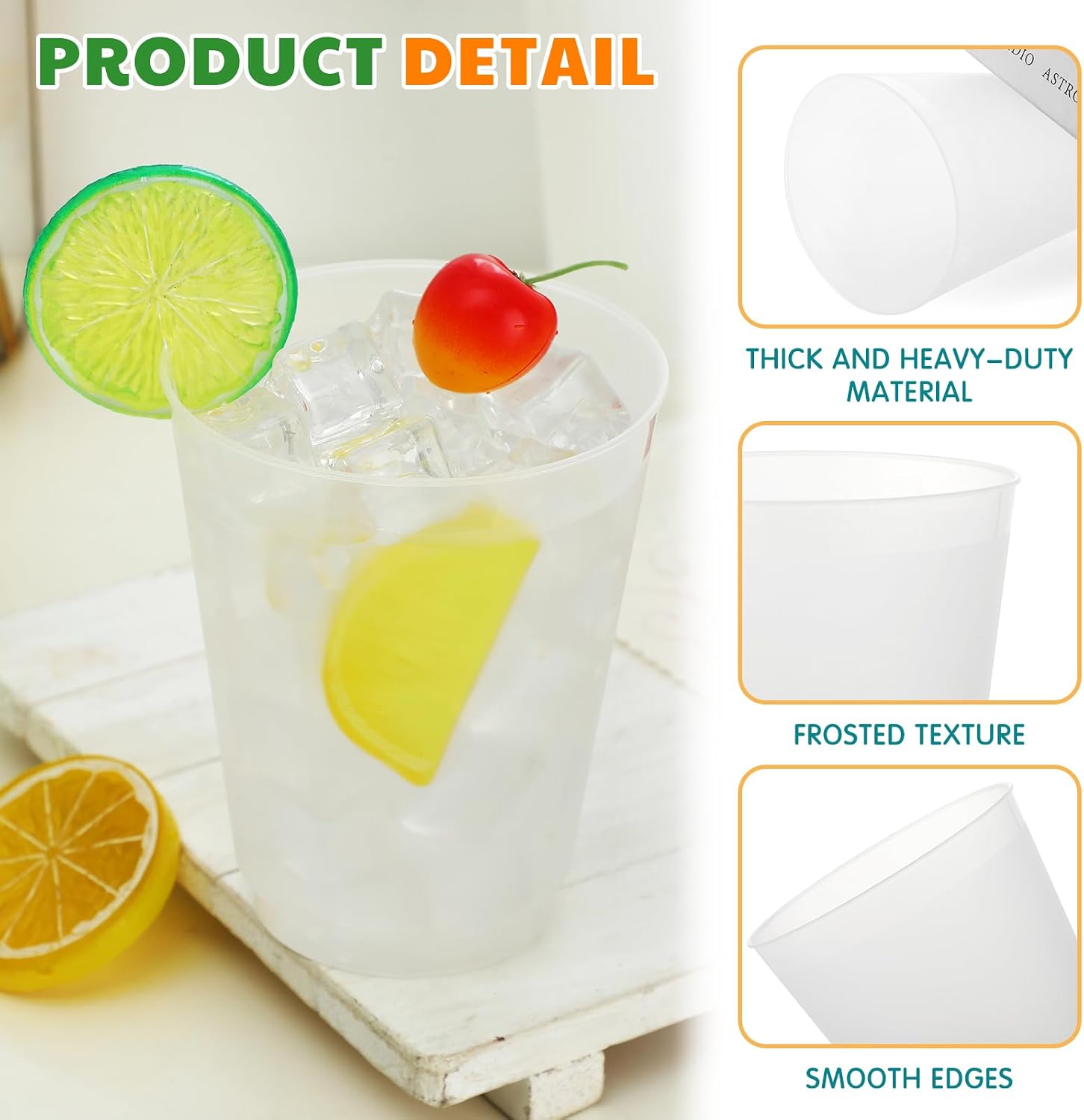 Jingmore 500 PCS Frosted Plastic Cups Bulk - 16 oz Disposable Clear Drinking Frosted Cups for Stadium Events Home, Party, Birthday Supplies