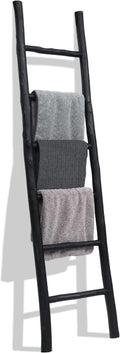 FUIN Fully Assembled 6ft Wood Blanket Ladder Living Room Decorative Wall Leaning Farmhouse Quilt Display Holder Rustic Wooden Towel Rack for Bathroom, Black