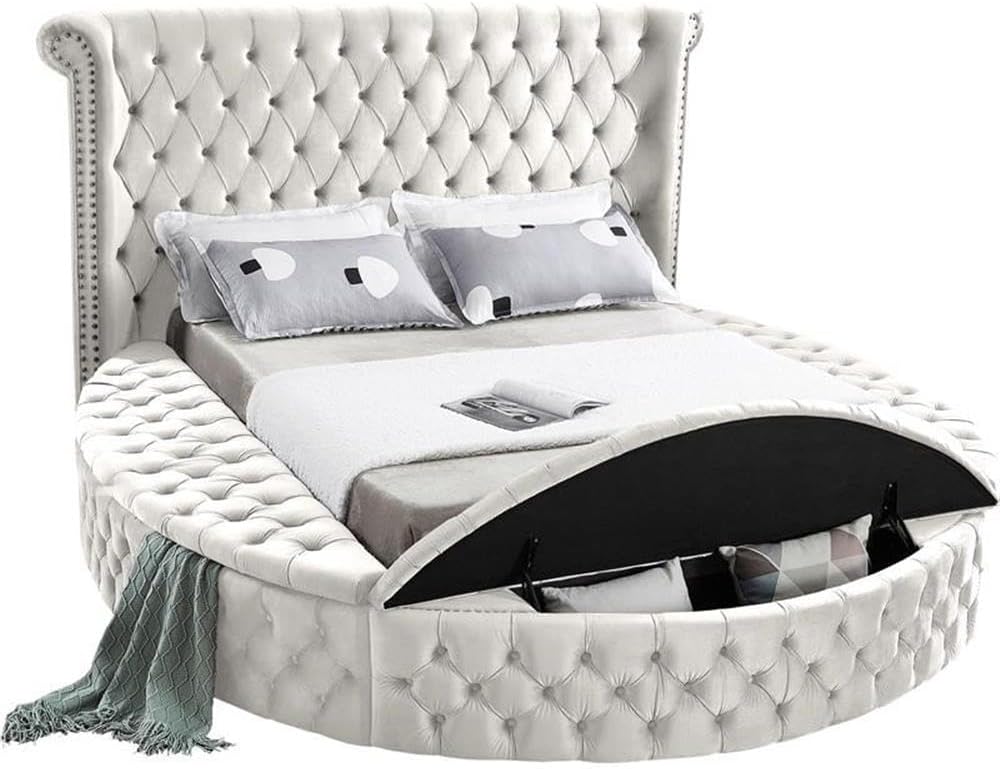 Home Square 3-Piece Set with Luxus Cream Velvet Queen Bed & 2 Bali Nightstands