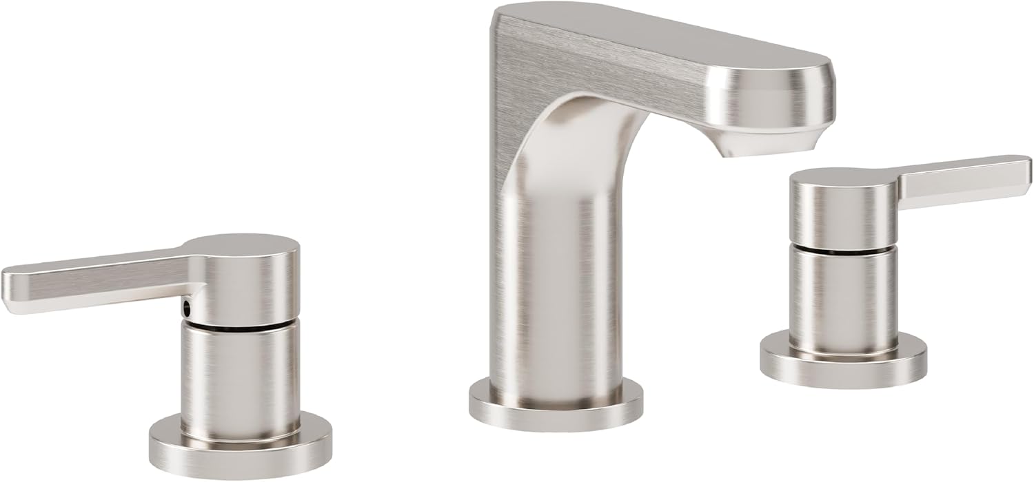 Symmons Solarity Two Handle Widespread Bathroom Sink Faucet with Push Pop Drain in Satin Nickel