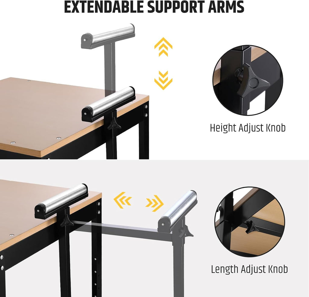 Planer Stand with Integrated Mobile Base and Storage Shelf, 58'×21'×38', 500 lbs Load Capacity, 6 - Level Height Adjustment