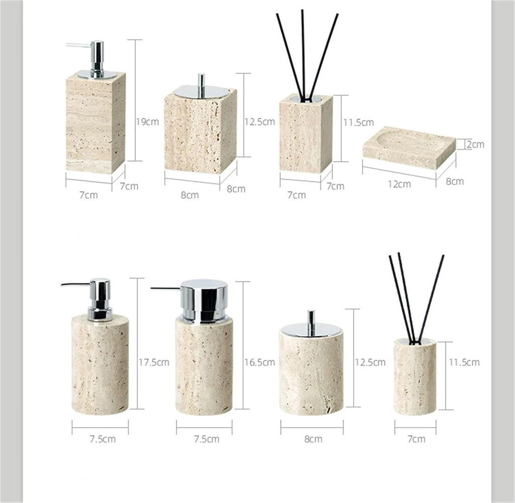 Beige Travertine Bathroom Accessories Set Natural Marble Soap Dispenser Soap Reed Diffuser Vanity Tray Kit Bathroom(Color-12)