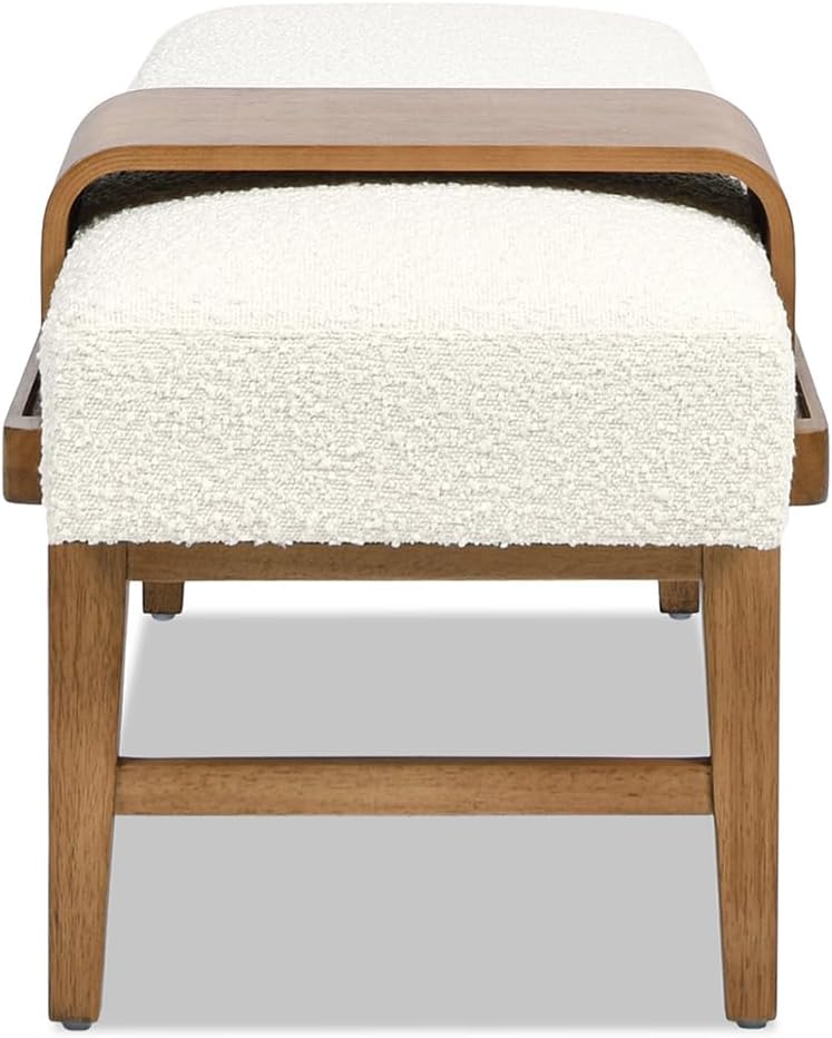 Jennifer Taylor Home Billie 52' Modern Telephone Bench with Sliding Shelf, Ivory White Boucle