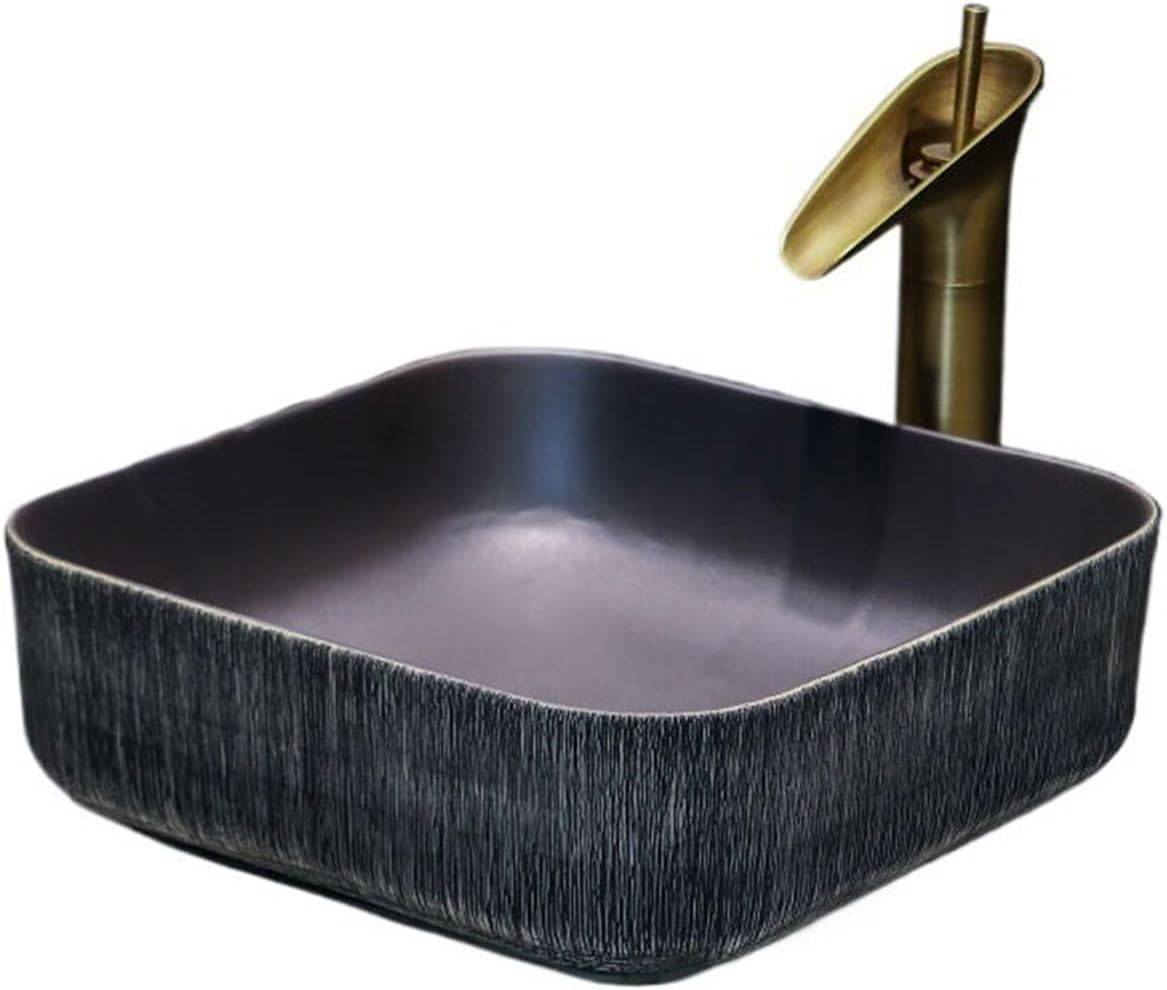 Vanity Sink Art Basin Simple Round Washbasin Retro Bathroom Sinks Outdoor Patio Washbasin High-Grade Ceramic Countertop Basin with Accessories Bathroom Sink