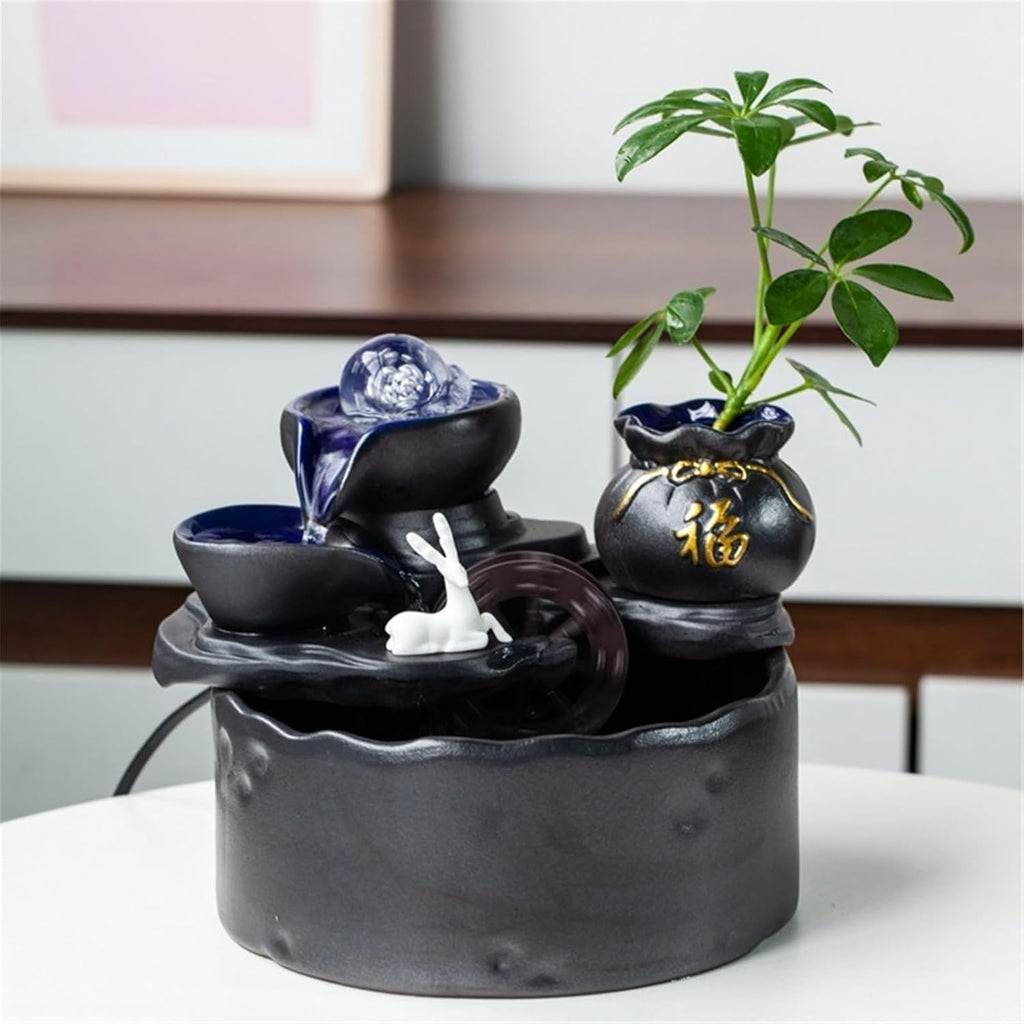 Tabletop Fountain Indoor Fountain, Flowing Water Ornaments Ceramic Circulating Water Landscape Living Room Small Fountain