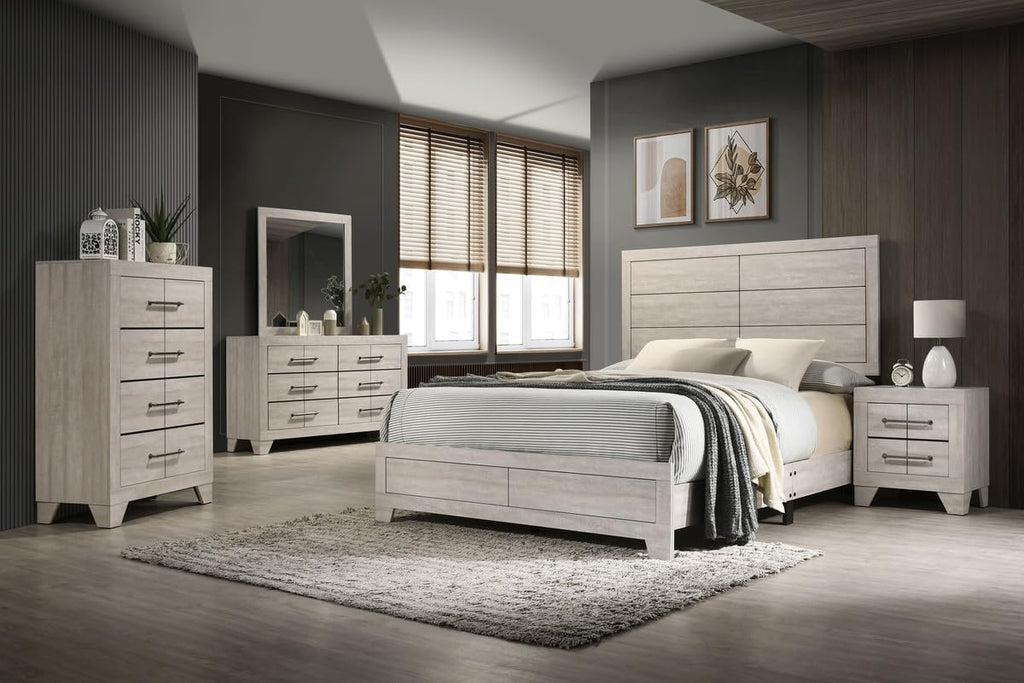 Best Quality Furniture 5 Piece Bedroom Set in Rustic Gray Oak Wood in King