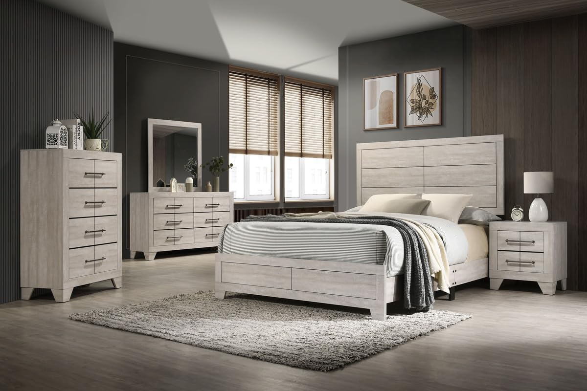 Best Quality Furniture 5 Piece Bedroom Set in Rustic Gray Oak Wood in King