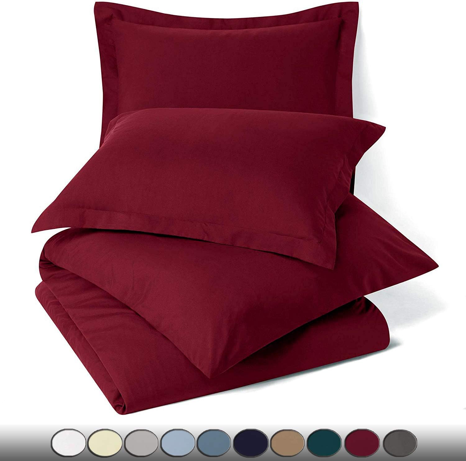 4 Piece Bed in a Bag Set 100% Egyptian Cotton 600 Thread Count Duvet Cover Pillow Shams & Fitted Sheet with Extra Deep Pocket Soft Bedding(Queen Size, Burgundy)