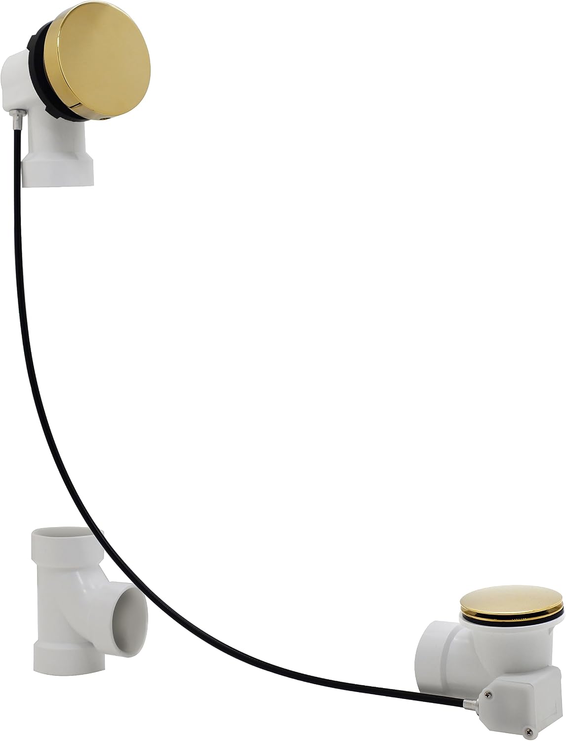 Westbrass D50P27SRE-01 27' Cable Drive Bathtub Drain Trim with Rotary Overflow Cover Knob, Pop-Up Stopper Sch. 40 PVC Fittings, Polished Brass
