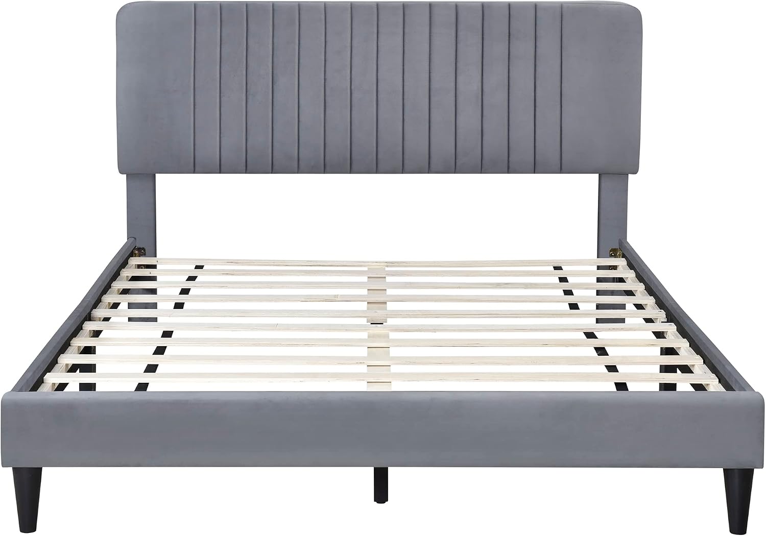 KLMM Modern Queen Size Upholstered Platform Bed, No Box Spring Needed, Velvet Fabric, Suitable for Bedroom Use, Easy to Assemble (Gray#G^)