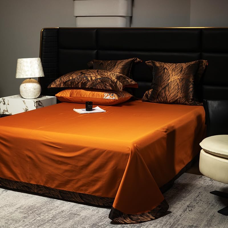 100% Long Staple Cotton Luxury 6-Piece Set, Elegant Black and Gold Satin Bedding Set, 3D Embroidered Jacquard, Quilt Cover，Sheet+2 Pillowcases and 2 Cushion Covers (Black Gold,Full)