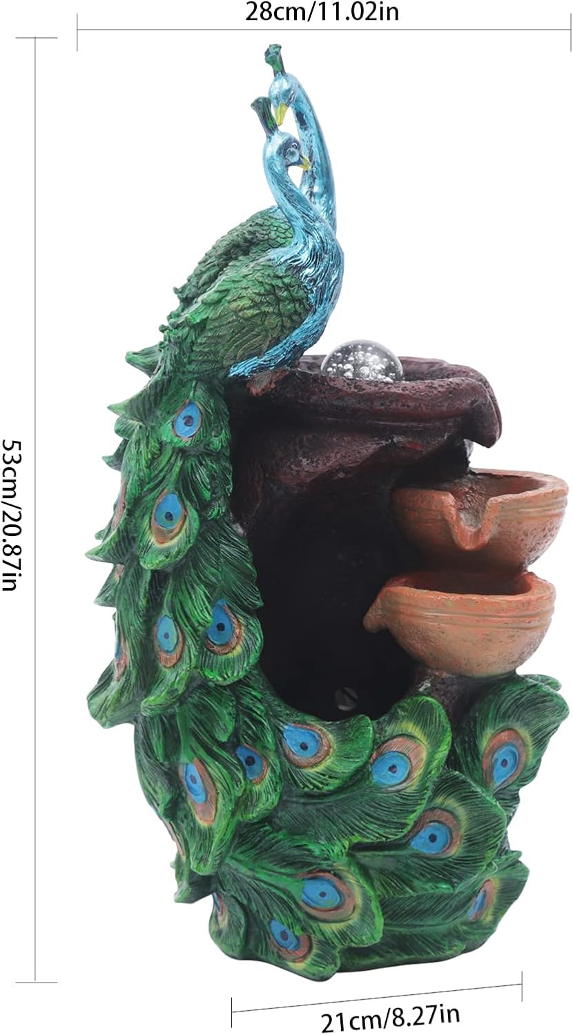 Indoor Fountain Rockery Tabletop Fountain with an Atomizer Elaxation Water Feature Meditation Desktop Fountains for Home Office Decor or Giving 11.02' x 8.27'' x 20.87'' with Peacock Shape